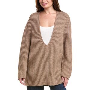 Leset Womens Emma Deep V-Neck Wool & Cashmere-Blend Sweater, Brown